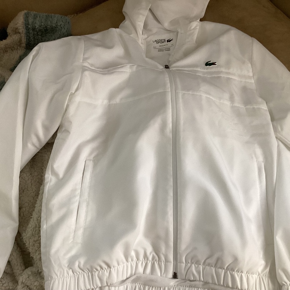 Lacoste Sport Regular Fit White Windbreaker with Hood Size Large